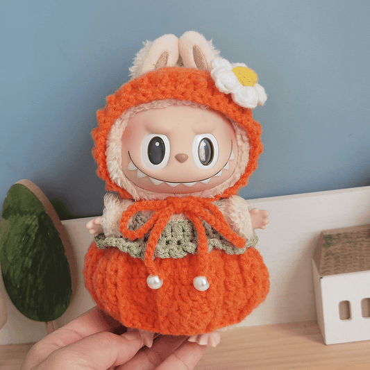 Handmade Pumpkin Outfit for Labubu – Crochet Costume